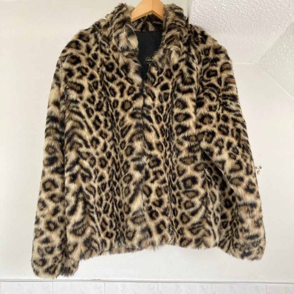 Vintage Faux Fur Animal Print Short Length Coat UK Size 16 - Picture 1 of 15